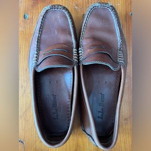 Men’s LL Bean leather driving mocs/loafers slippers in supple leather wide 9D